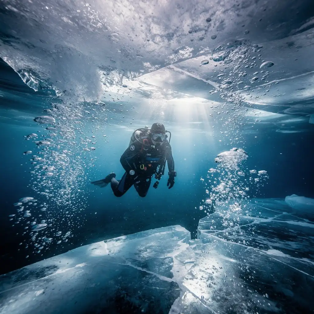 Plongeur sous glace